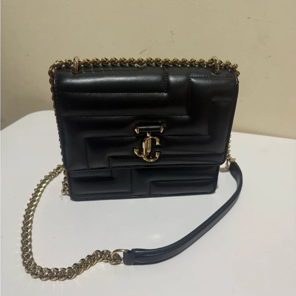 Jimmy Choo Leather Avenue Quad quilted shoulder bag Black Leather, Gold, New - Picture 5 of 13